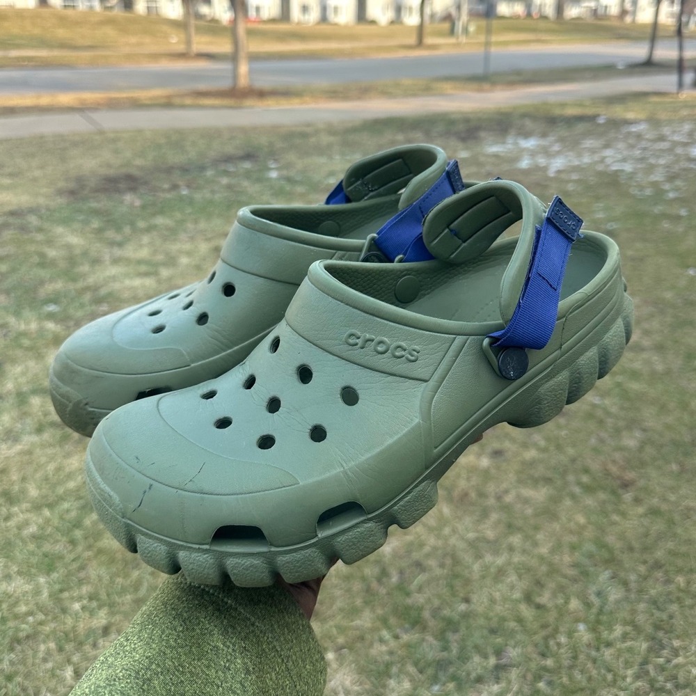 Crocs Offroad Adult Sport Clogs Unisex Size M9 W11 Army Green Blue Strap Sandals - Picture 6 of 15